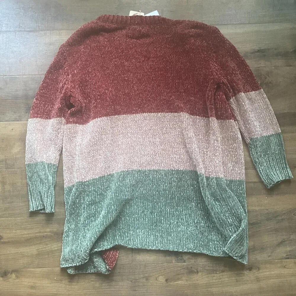 Entro Color Block Chenille Cardigan Sweater Size Small NWT Soft Cozy Fall Layeri